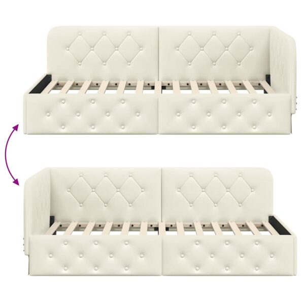 vidaXL Rohový rám postele s čelnou doskou Krémová 90 x 200 cm Zamat – Obrázok 9