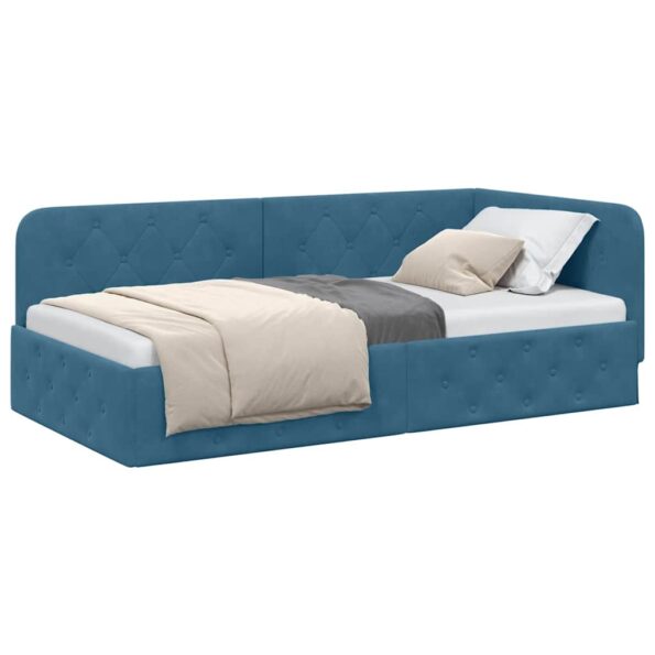 vidaXL Rohový rám postele Modrá 100 x 200 cm Zamat – Obrázok 3