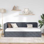 vidaXL Rohový rám postele Tmavo šedá 100 x 200 cm Zamat – Obrázok 4