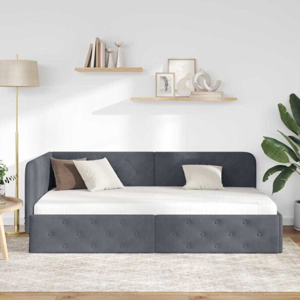 vidaXL Rohový rám postele Tmavo šedá 100 x 200 cm Zamat – Obrázok 4
