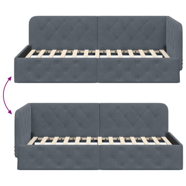 vidaXL Rohový rám postele Tmavo šedá 100 x 200 cm Zamat – Obrázok 9