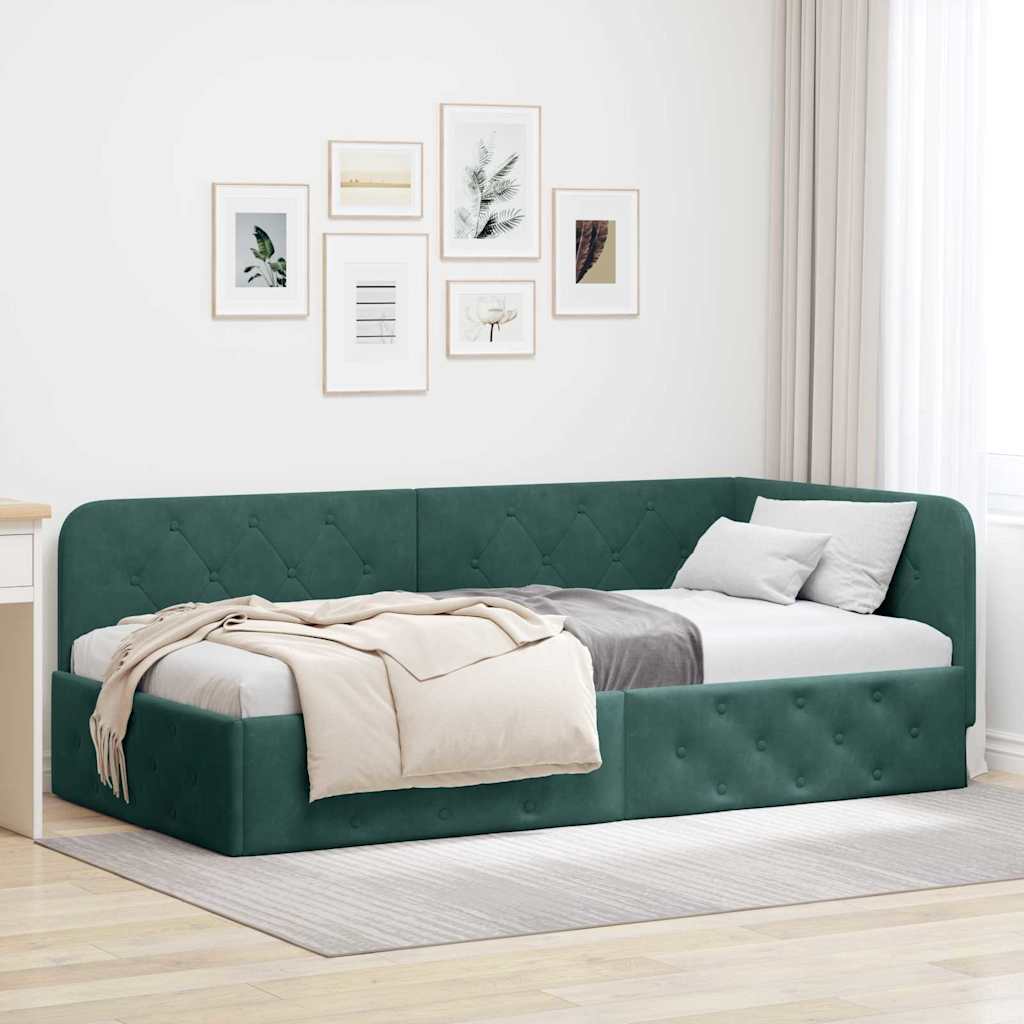42016545_1.jpg vidaXL Rohový rám postele Tmavozelená 100 x 200 cm Zamat – Obrázok 1