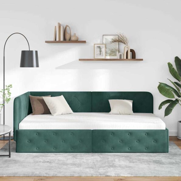 vidaXL Rohový rám postele Tmavozelená 100 x 200 cm Zamat – Obrázok 4