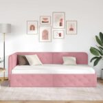 vidaXL Rohový rám postele Ružová 100 x 200 cm Zamat – Obrázok 4