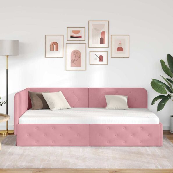 vidaXL Rohový rám postele Ružová 100 x 200 cm Zamat – Obrázok 4