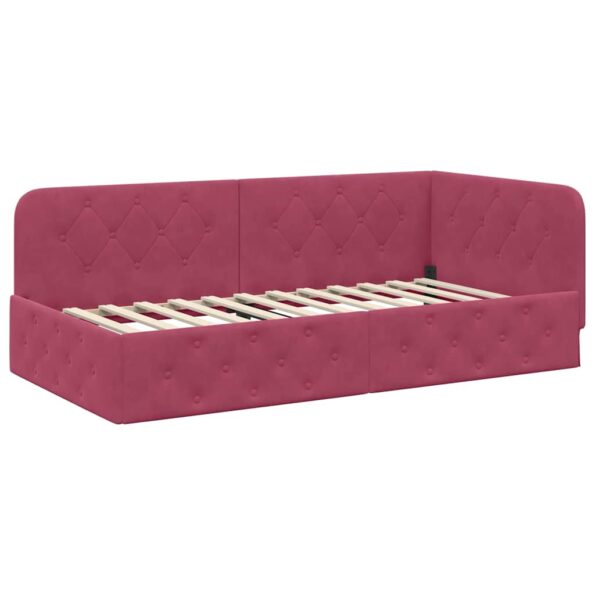 vidaXL Rohový rám postele Víno červené 100 x 200 cm Zamat – Obrázok 2