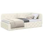 vidaXL Rohový rám postele Krémová 100 x 200 cm Zamat – Obrázok 3