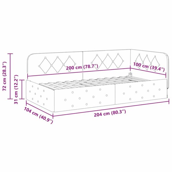 vidaXL Rohový rám postele s čelnou doskou Tyrkysová 100 x 200 cm Zamat – Obrázok 11