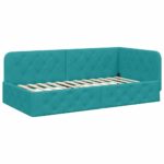 vidaXL Rohový rám postele s čelnou doskou Tyrkysová 100 x 200 cm Zamat – Obrázok 2