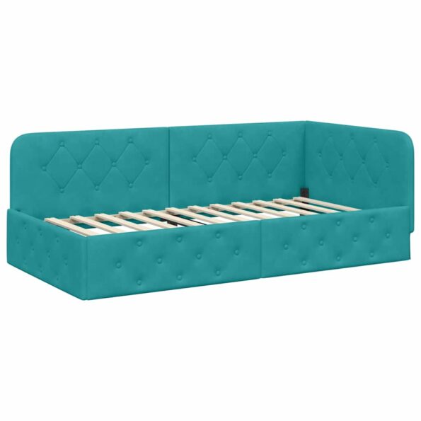 vidaXL Rohový rám postele s čelnou doskou Tyrkysová 100 x 200 cm Zamat – Obrázok 2