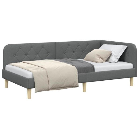 vidaXL Rohový rám postele Tmavo šedá 90 x 190 cm látka – Obrázok 3
