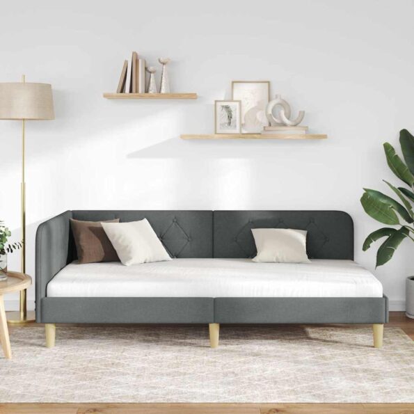 vidaXL Rohový rám postele Tmavo šedá 90 x 190 cm látka – Obrázok 4