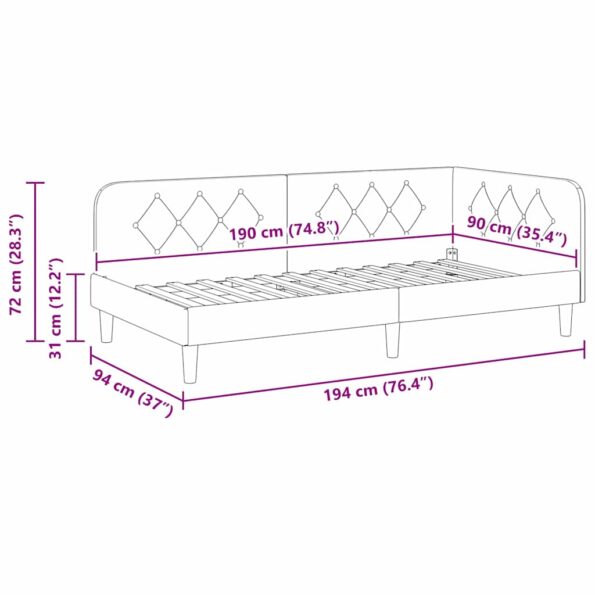 vidaXL Rohový rám postele Sivohnedá 90 x 190 cm látka – Obrázok 11