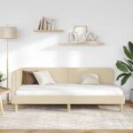 vidaXL Rohový rám postele Krémová 90 x 190 cm látka – Obrázok 4