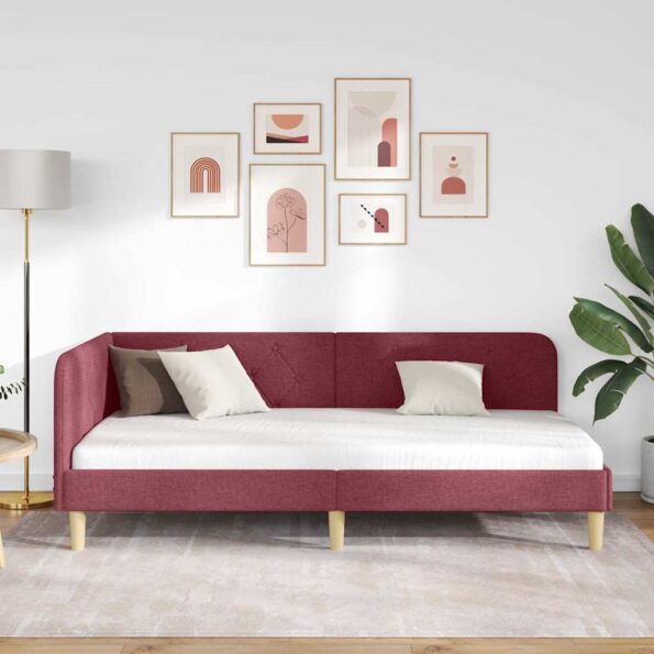 vidaXL Rohový rám postele Víno červené 90 x 200 cm látka – Obrázok 4