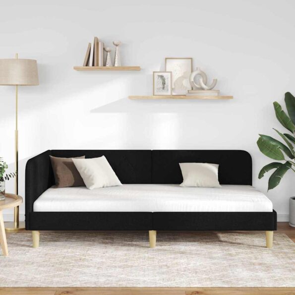 vidaXL Rohový rám postele s čelnou doskou Čierna 100 x 200 cm látka – Obrázok 4