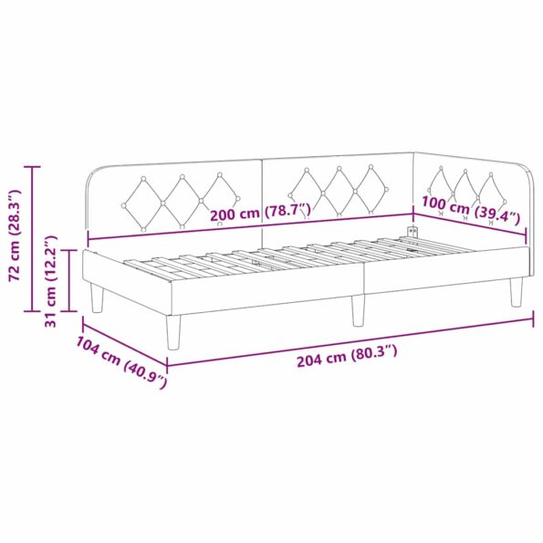 vidaXL Rohový rám postele Víno červené 100 x 200 cm látka – Obrázok 11