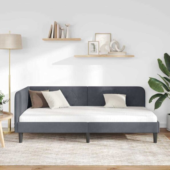 vidaXL Rohový rám postele Tmavo šedá 90 x 190 cm Zamat – Obrázok 4