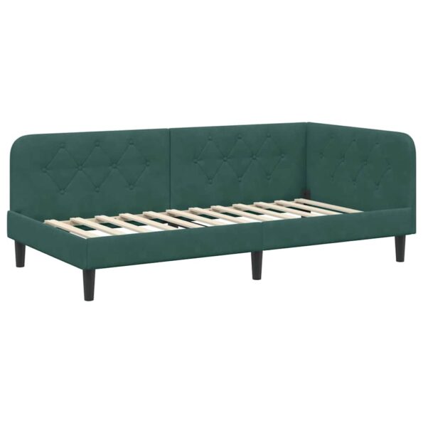 vidaXL Rohový rám postele Tmavozelená 90 x 190 cm Zamat – Obrázok 2