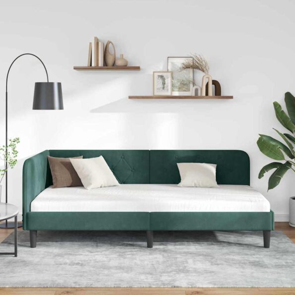 vidaXL Rohový rám postele Tmavozelená 90 x 190 cm Zamat – Obrázok 4