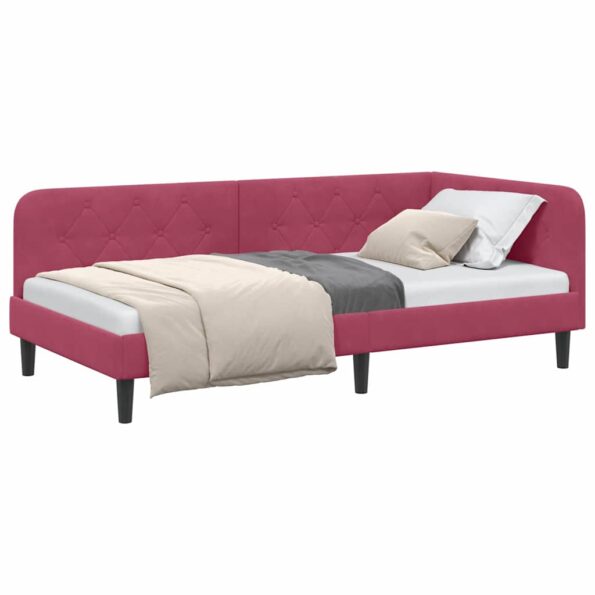 vidaXL Rohový rám postele Víno červené 90 x 190 cm Zamat – Obrázok 3