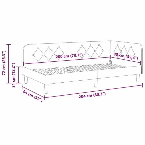 vidaXL Rohový rám postele Ružová 90 x 200 cm Zamat – Obrázok 11