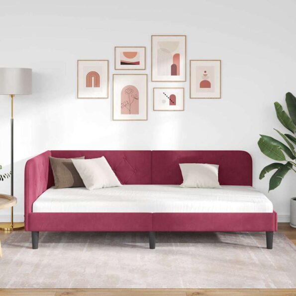 vidaXL Rohový rám postele Víno červené 90 x 200 cm Zamat – Obrázok 4