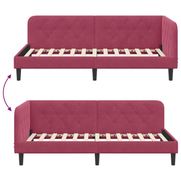 vidaXL Rohový rám postele Víno červené 90 x 200 cm Zamat – Obrázok 9
