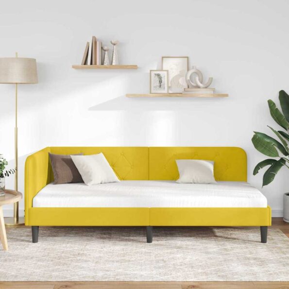 vidaXL Rohový rám postele Žltá 90 x 200 cm Zamat – Obrázok 4