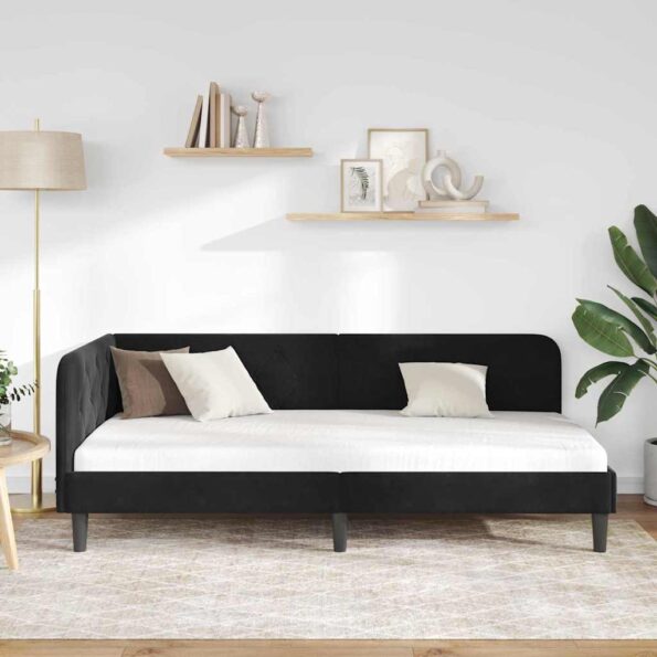 vidaXL Rohový rám postele Čierny 100 x 200 cm Zamat – Obrázok 4