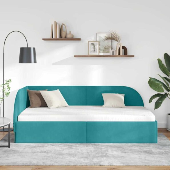 vidaXL Rohový rám postele Tyrkysová 80 cm x 200 cm Zamat – Obrázok 3