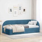 vidaXL Rohový rám postele s čelnou doskou Modrá 90 cm x 190 cm Zamat