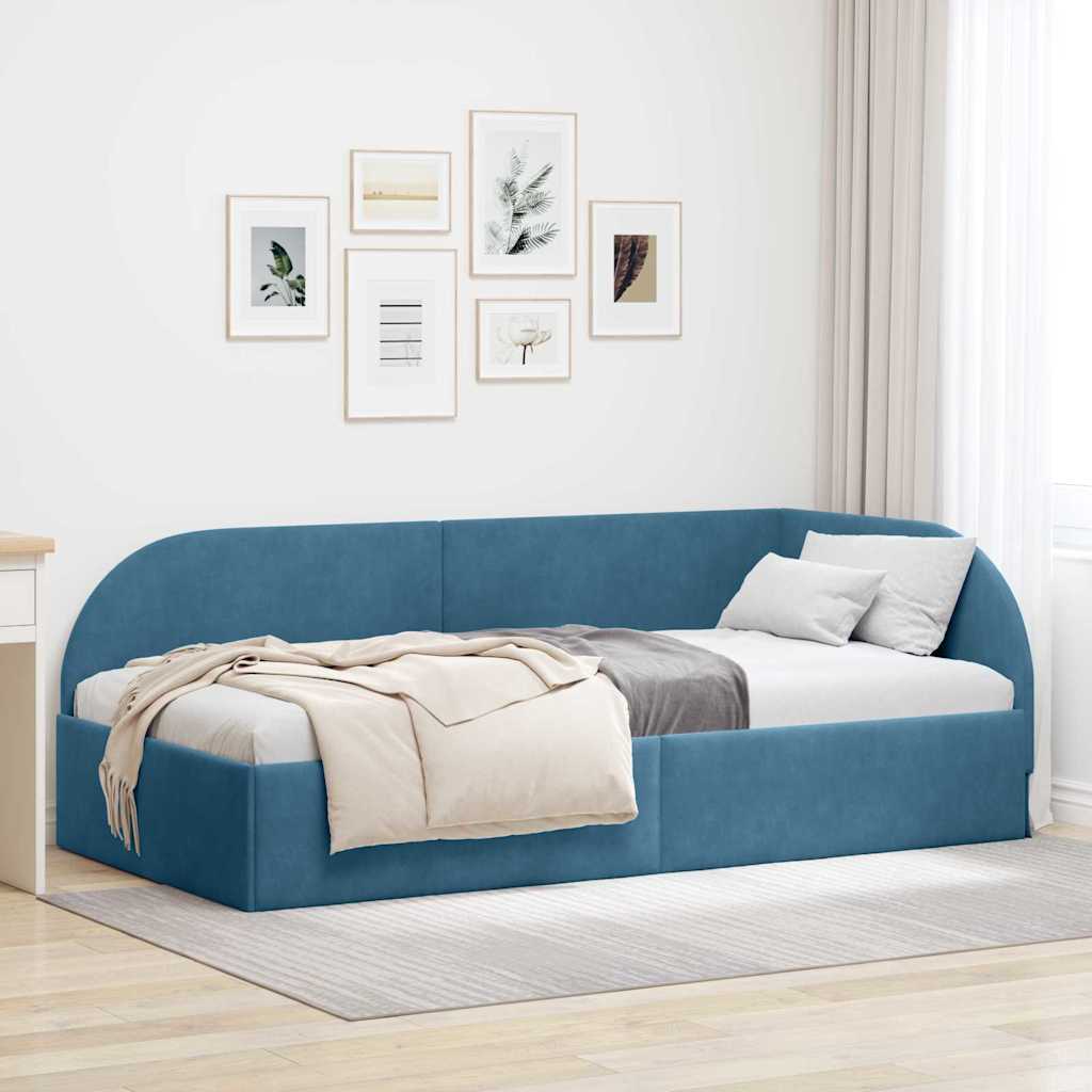 42016635_1.jpg vidaXL Rohový rám postele s čelnou doskou Modrá 90 cm x 190 cm Zamat – Obrázok 1