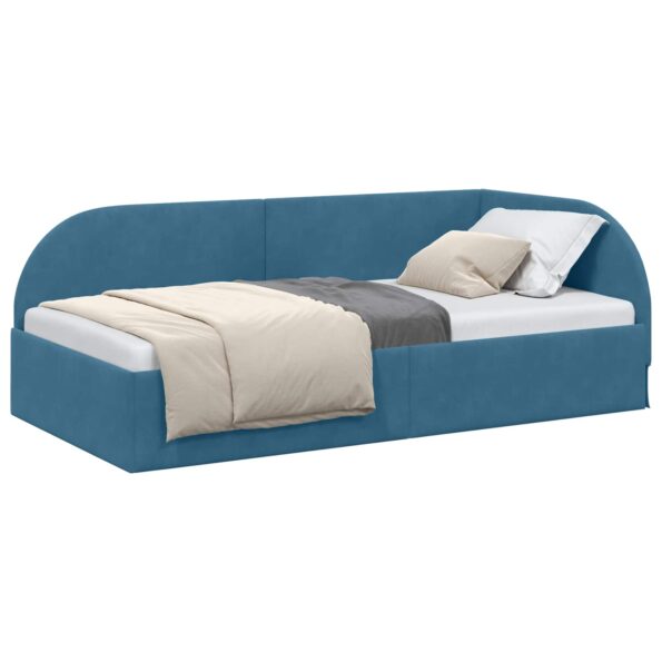 vidaXL Rohový rám postele s čelnou doskou Modrá 90 cm x 190 cm Zamat – Obrázok 2