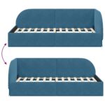 vidaXL Rohový rám postele s čelnou doskou Modrá 90 cm x 190 cm Zamat – Obrázok 8