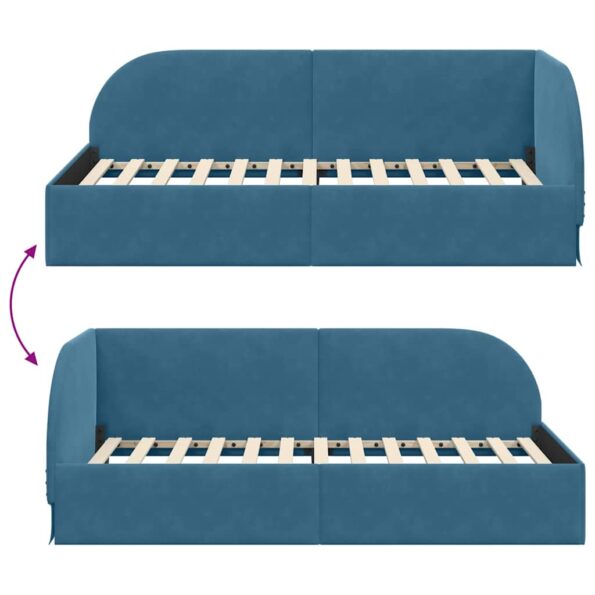 vidaXL Rohový rám postele s čelnou doskou Modrá 90 cm x 190 cm Zamat – Obrázok 8