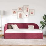 vidaXL Rohový rám postele Víno červené 90 cm x 190 cm Zamat – Obrázok 3