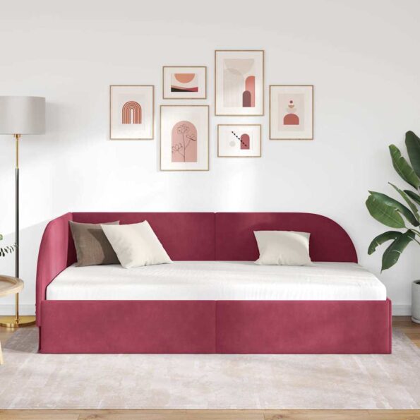 vidaXL Rohový rám postele Víno červené 90 cm x 190 cm Zamat – Obrázok 3