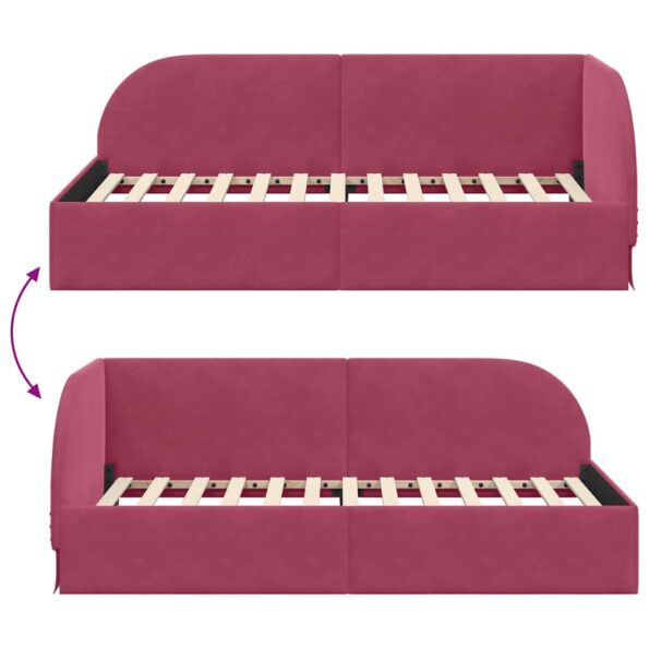 vidaXL Rohový rám postele Víno červené 90 cm x 190 cm Zamat – Obrázok 8