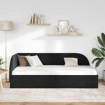 vidaXL Rohový rám postele s čelnou doskou Čierna 90 cm x 190 cm Zamat – Obrázok 3