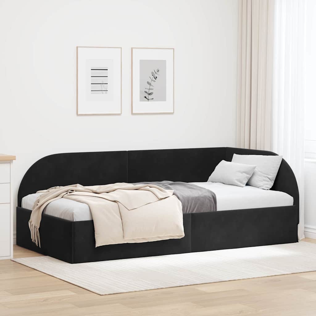 42016651_1.jpg vidaXL Rohový rám postele s čelnou doskou Čierna 90 cm x 200 cm Zamat – Obrázok 1
