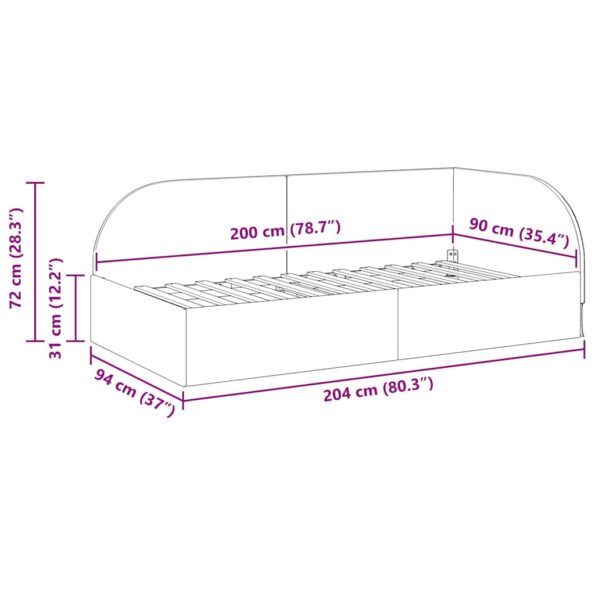 vidaXL Rohový rám postele s čelnou doskou Čierna 90 cm x 200 cm Zamat – Obrázok 10