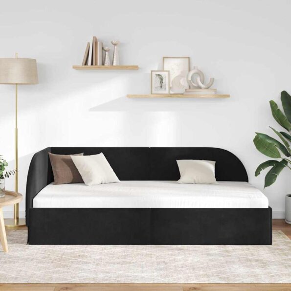vidaXL Rohový rám postele s čelnou doskou Čierna 90 cm x 200 cm Zamat – Obrázok 3