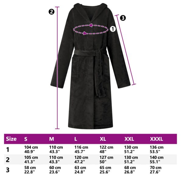 vidaXL Župan s kapucňou Čierna m Flanel – Obrázok 8