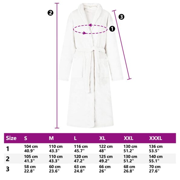 vidaXL Župan bez kapucne Biela xl Flanel – Obrázok 8