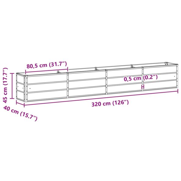vidaXL Hrantík Zelená 320 x 40 x 45 cm Oceľ – Obrázok 7