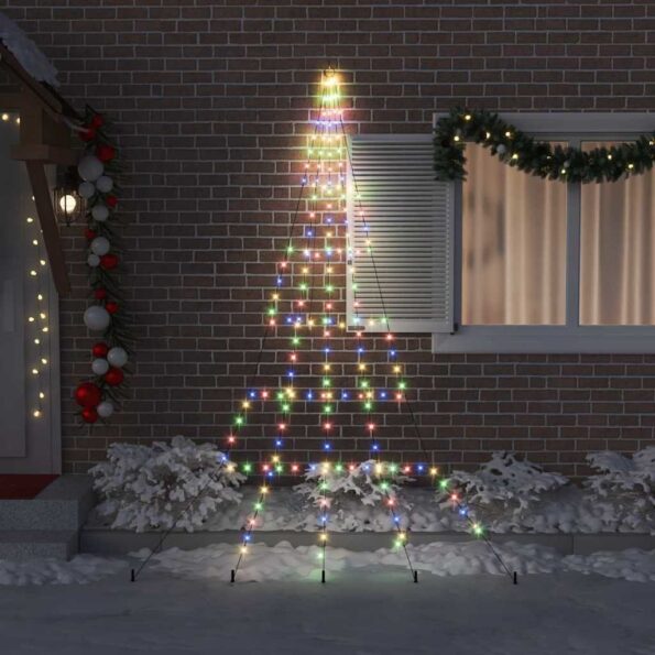 vidaXL LED Vianočný stromček so zemnými kolíkmi Viacfarebný 306 cm Kov – Obrázok 3