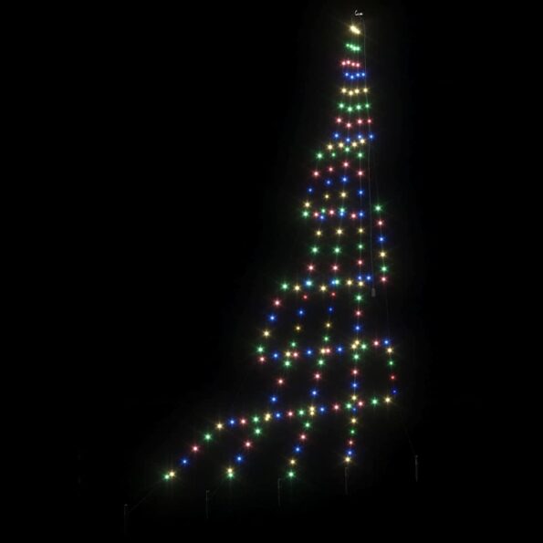 vidaXL LED Vianočný stromček so zemnými kolíkmi Viacfarebný 306 cm Kov – Obrázok 6