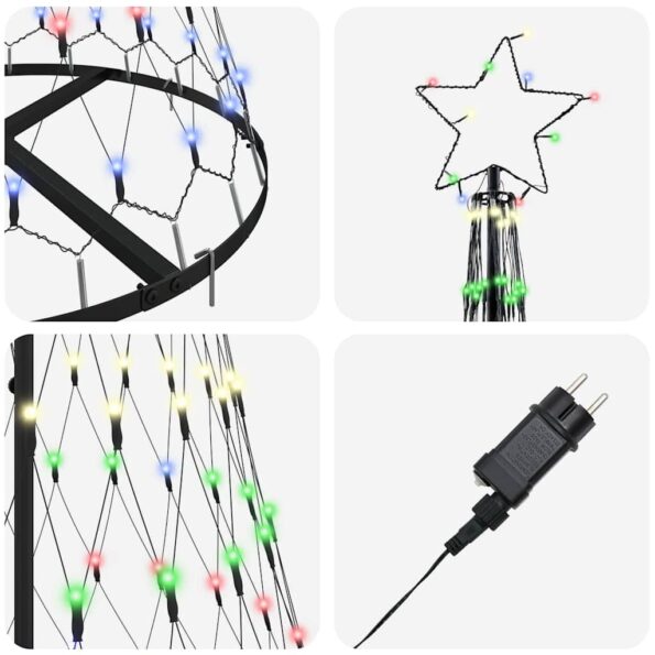 vidaXL LED vianočný stromček s 230 LED-i Viacfarebný 184.5 cm Kov – Obrázok 6