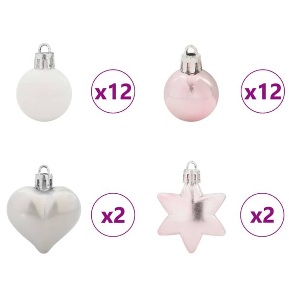 vidaXL Súprava vianočných ozdôb 40 pcs Biela a ružová Plast – Obrázok 5